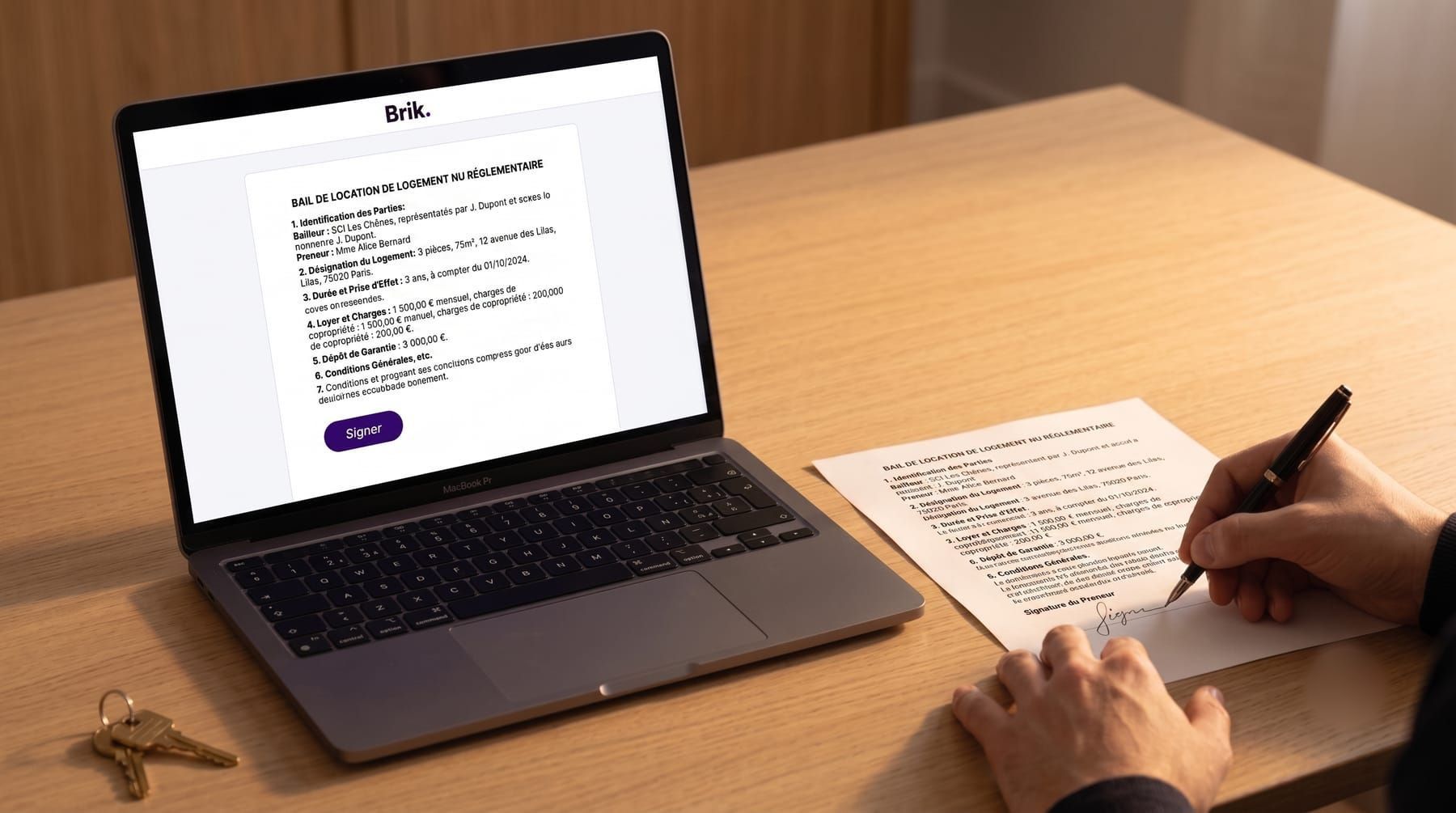 Signature d'un bail de location avec l'éditeur de documents Brik