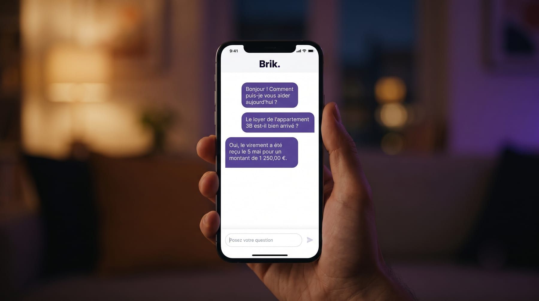 Assistant IA Brik répondant à une question sur un loyer
