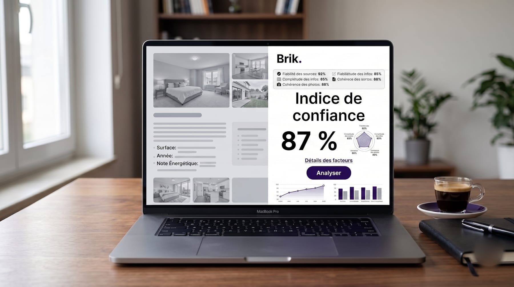 Analyse d'une annonce immobilière dans Brik : indice de confiance 87 %