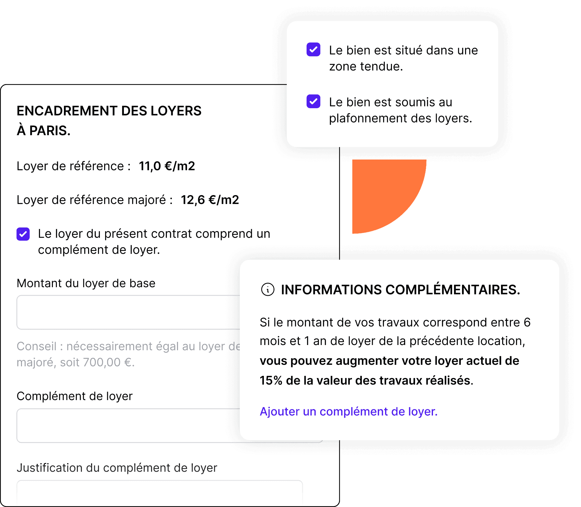 Interface Brik montrant l'encadrement des loyers à Paris - Vérification automatique de la conformité légale